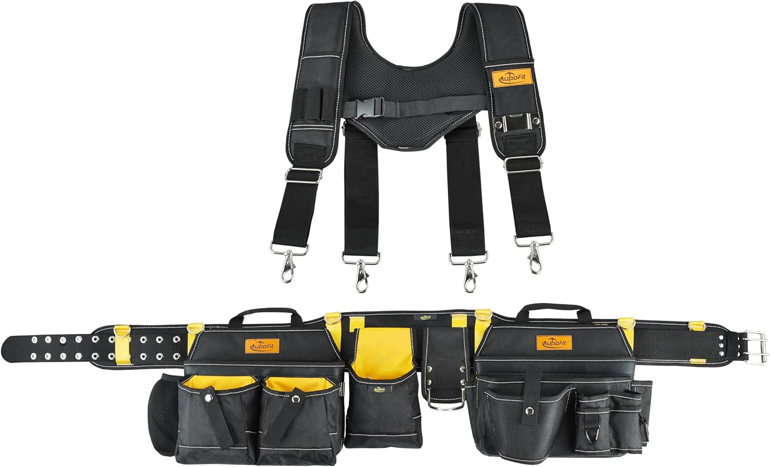 Comfortable Tough Thick 7-Piece Tool Belt with Suspenders 32 Pockets and Loops,1