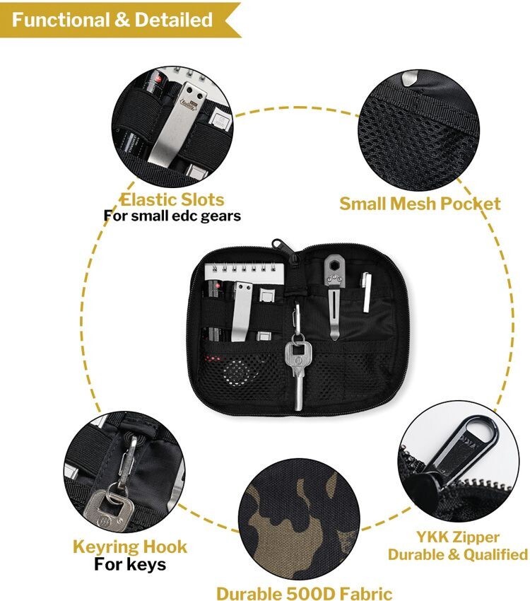 Viperade VE10 EDC Tool Pouch Keyring Hook Elastic Compartment Seven Pockets