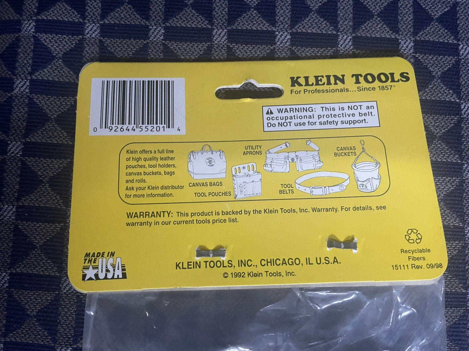 Klein Tools. No. 5201 Tool Belt, Lightweight Leather Work Belt. Size 33” – 45”
