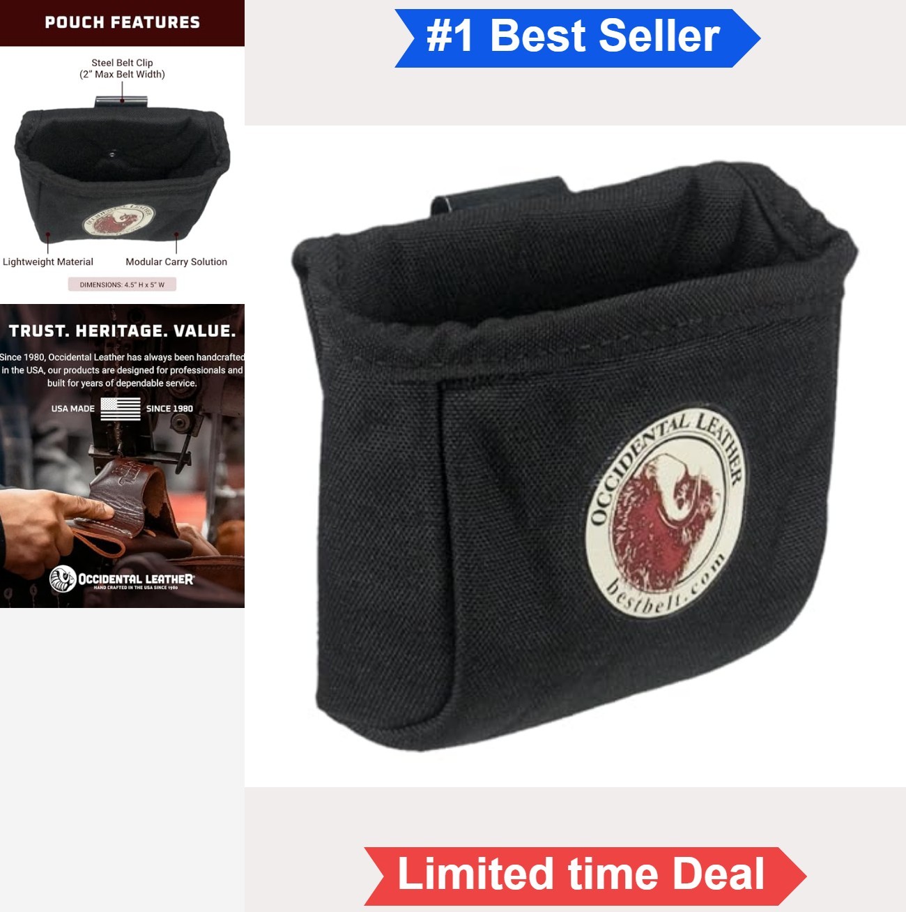 Clip on Tool Pouch 5×4.5 Inch Fits 2 Inch Work Belt Fastener Storage Nylon