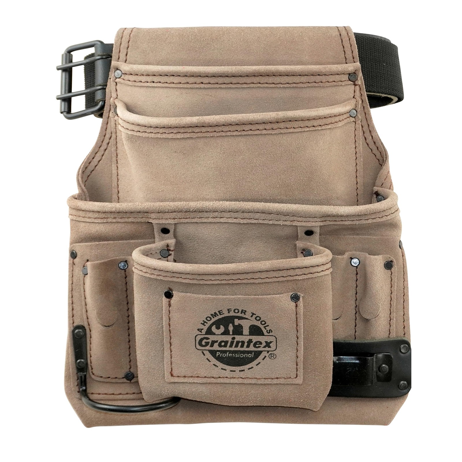 Graintex SS2280 10 Pocket Nail & Tool Pouch Beige Color Suede Leather