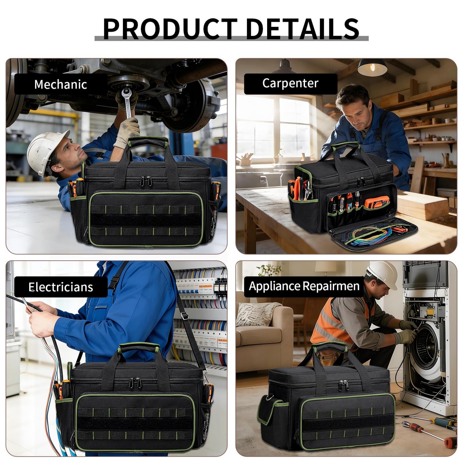 17-Inch Tool Bag Premium Oxford Tool Organizer Adjustable Shoulder Strap
