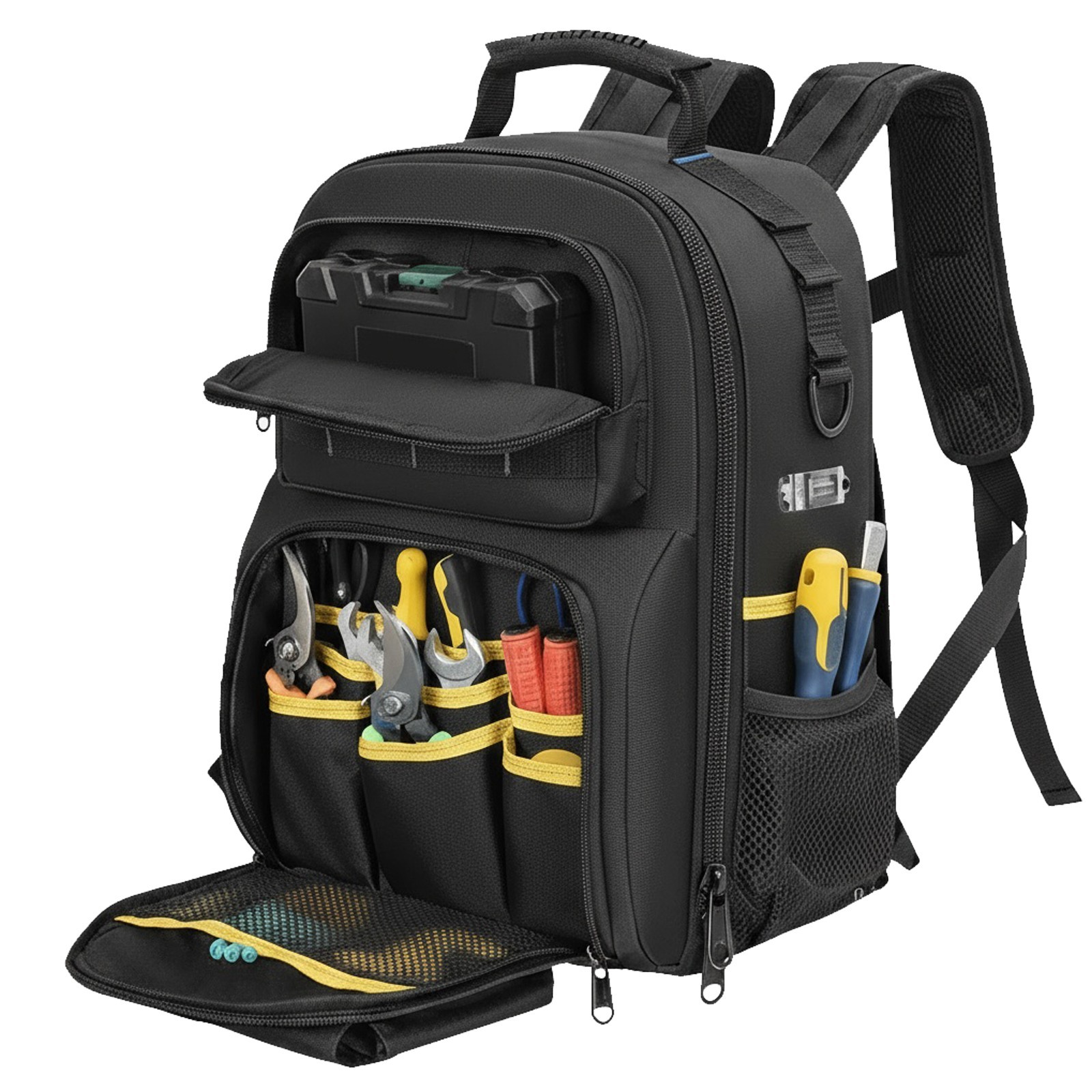 Heavy Duty Tool Backpack for Men Electrician HVAC Construction Bag w/ 59 Pockets