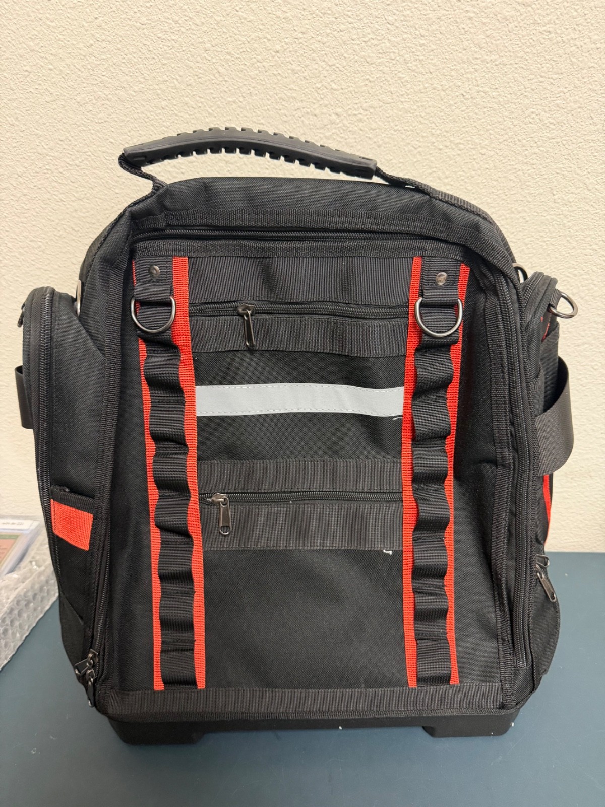 Large Rolling Tool Backpack with Wheels Multi-Pocket Tool Storage Bag