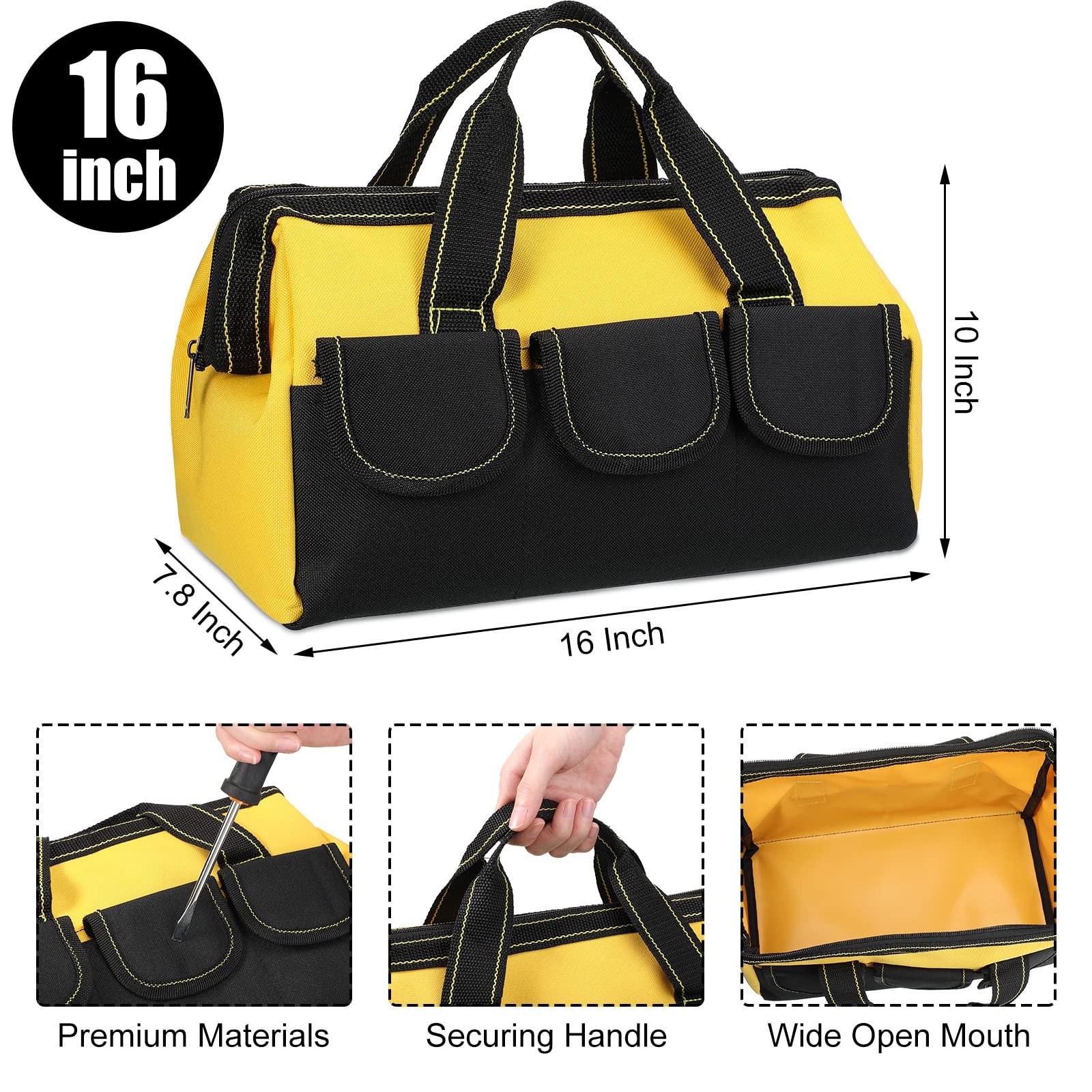 3 Pack Tool Bag for Men with Waterproof Hard Bottom, Heavy Duty Tool Bag Wide…