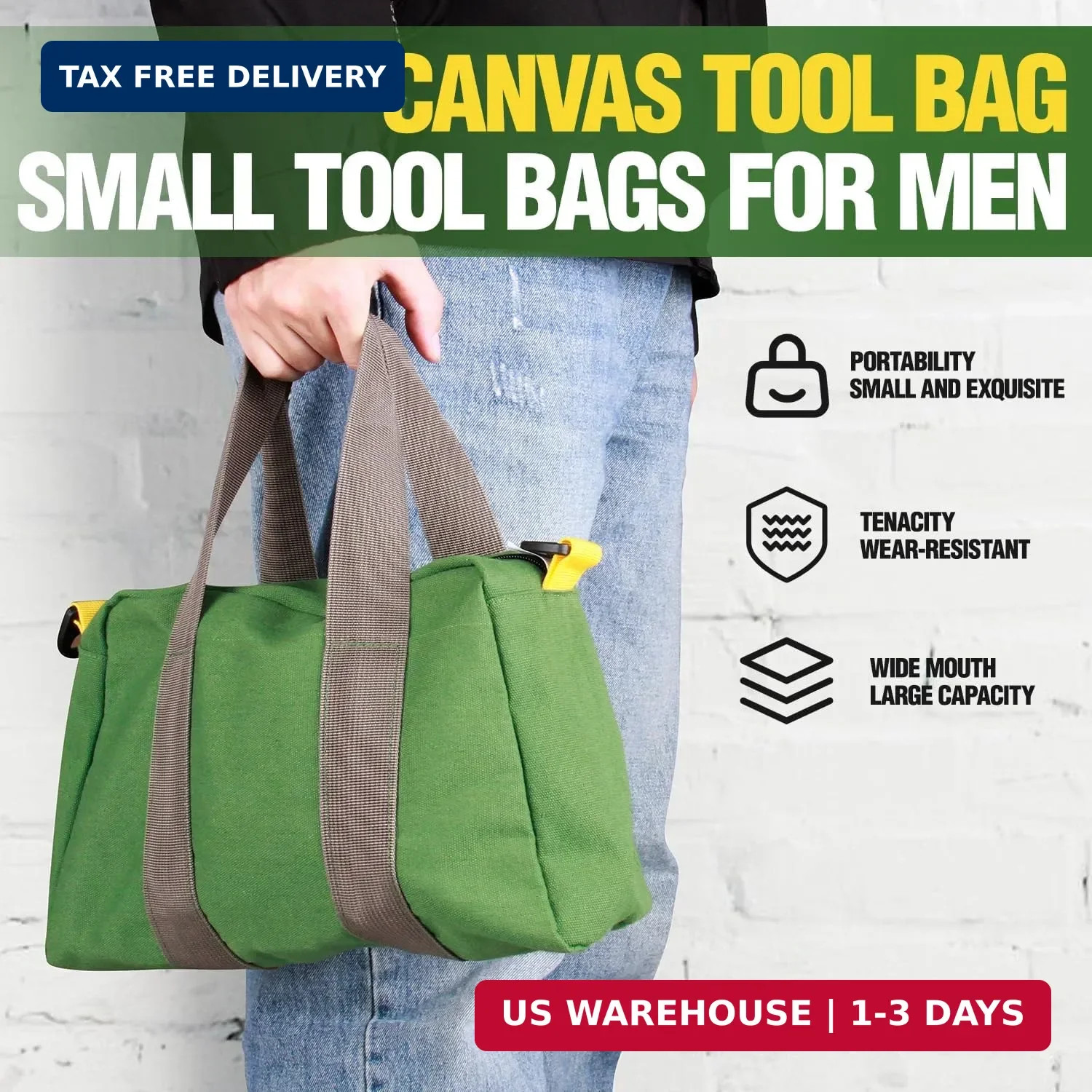 12 Inch Small Tool Bag, Canvas Tool Storage Bag, Large Capacity Multipurpose Zip