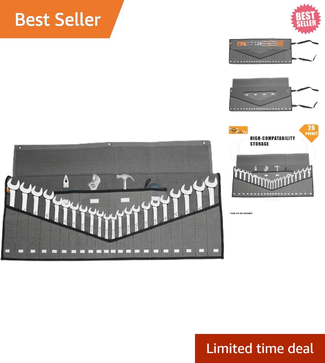 Water-Resistant Wrench Roll Tool Bag – 26 Pocket Organizer for Mechanics