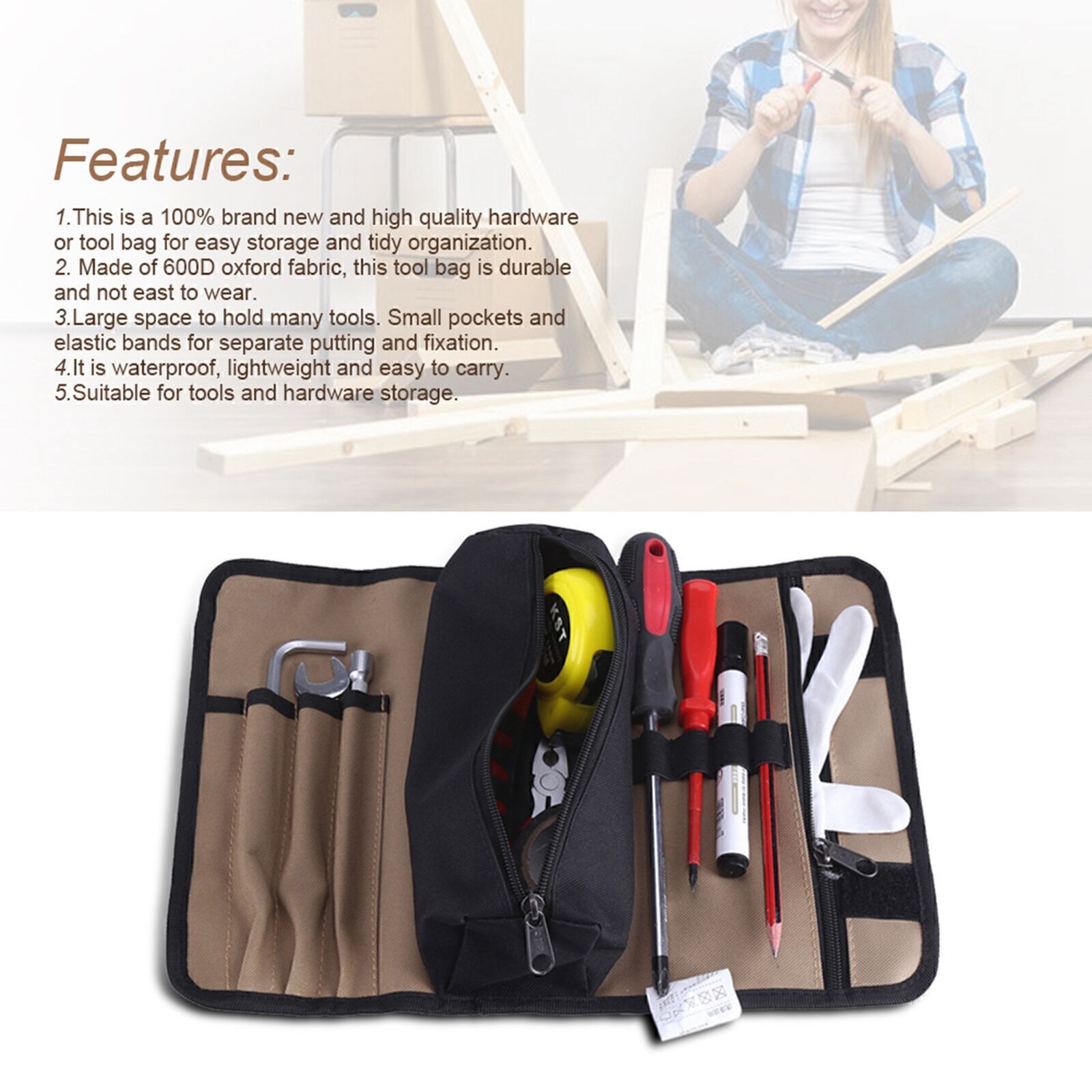 36 * 25cm Durable Waterproof Canvas Electrician Roll Up Hardware Tools Storage