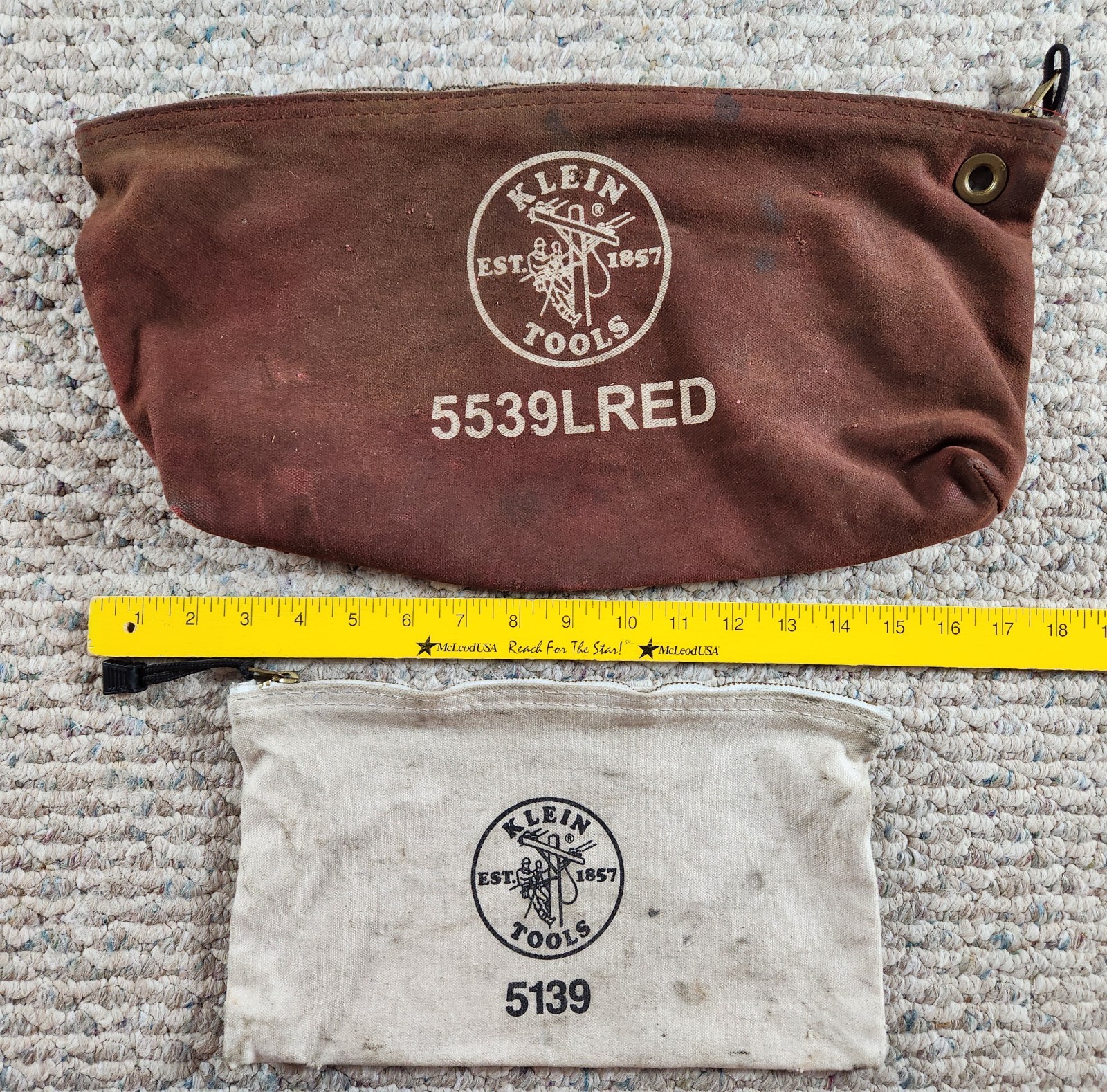 Pair Lot KLEIN TOOLS 5539LRED Canvas Bag and 5139 Pouch Tool Carry Used