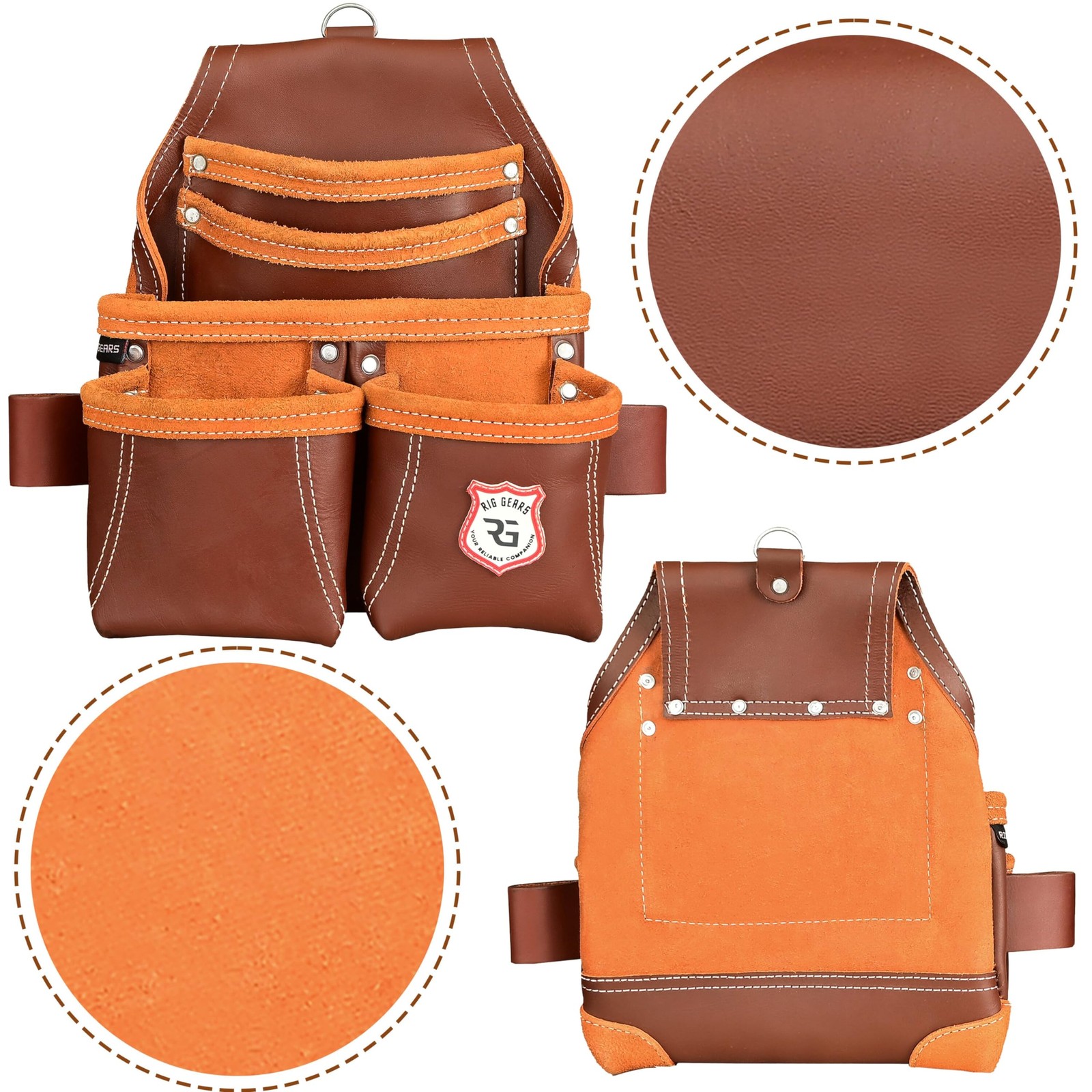 Leather Tool Pouch for Electrician | 5 Pockets Framers Tool Belt Pouches Maroon