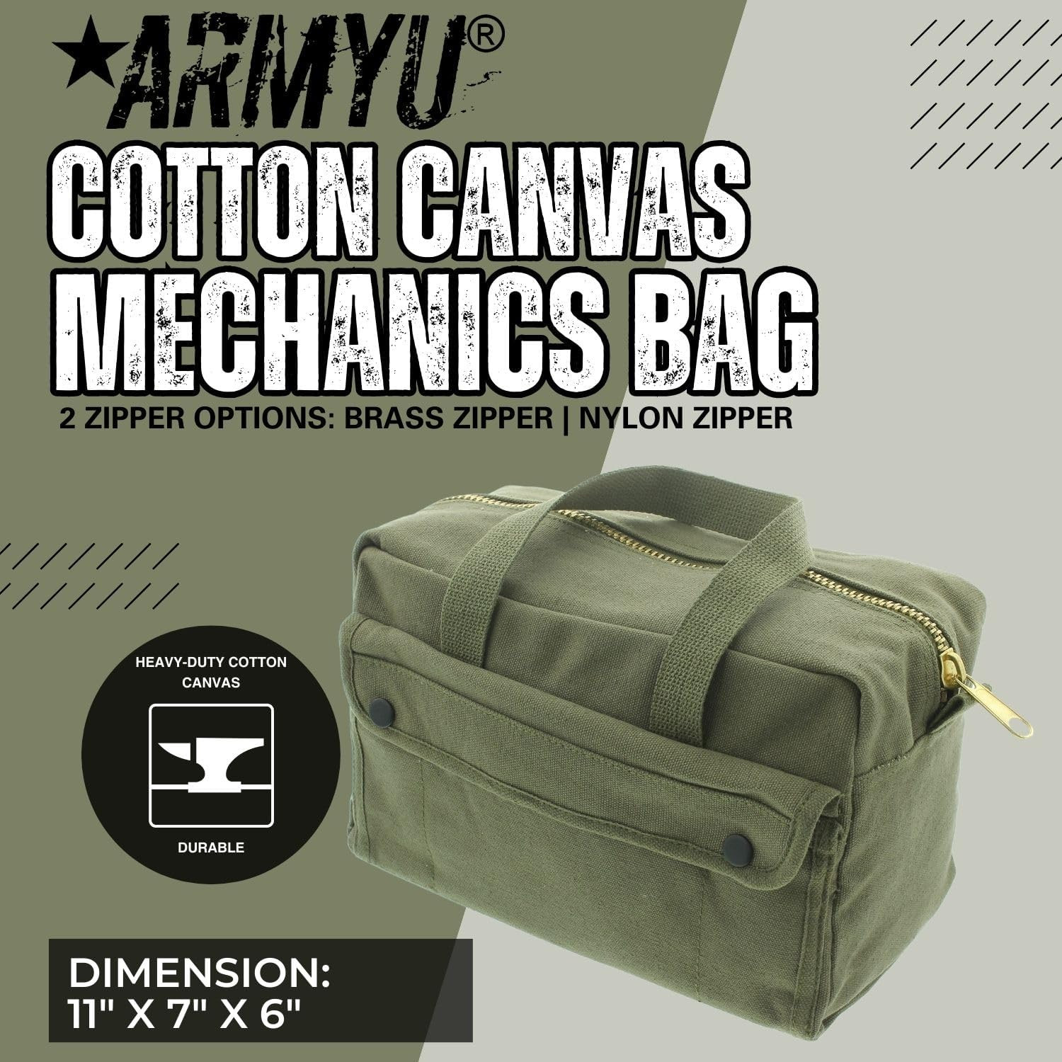 ARMYU Heavy Duty Small Tool Bag Tactical Cotton Canvas Mechanics Bag, 11″ X 7″ X