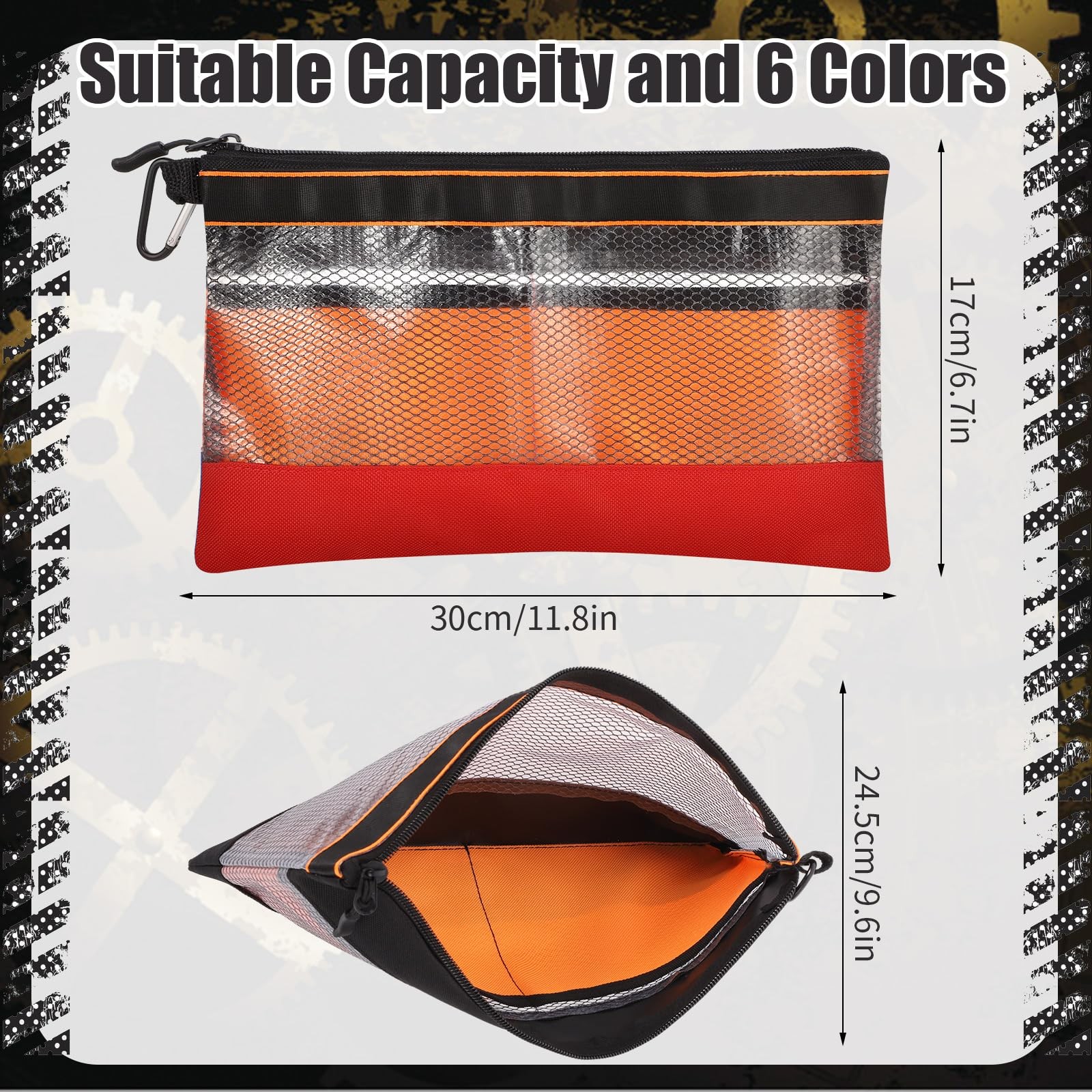6 Pcs 11.8″ Clear Tool Pouch Zipper Tool Bags for Office Supplies