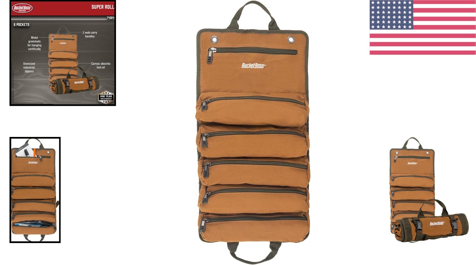 Versatile Tool Organizer in Brown Duckwear Canvas – Quick Release and 6 Pockets