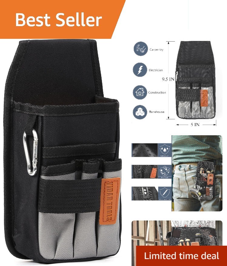 Efficient Tool Pouch with Heavy-Duty Clip – 5 Pocket Nylon Organizer for Pros