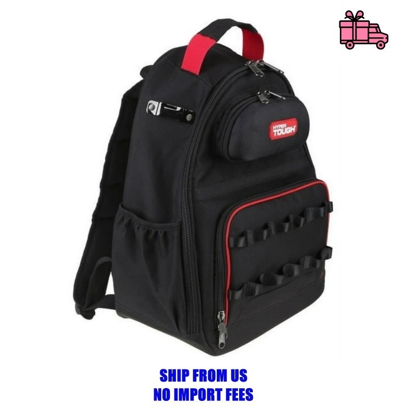 “Hyper Tough Black Tool Backpack with Pockets and Loops, Portable Tool Storage w
