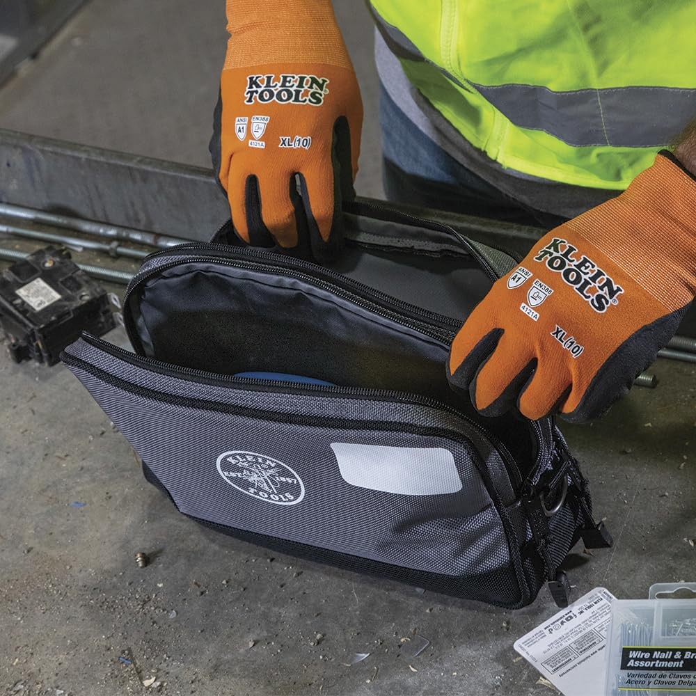 Klein Tools Tool Pouch, Dual Compartments, Heavy-Duty 12″ x 7″ | 1-Pack, Gray