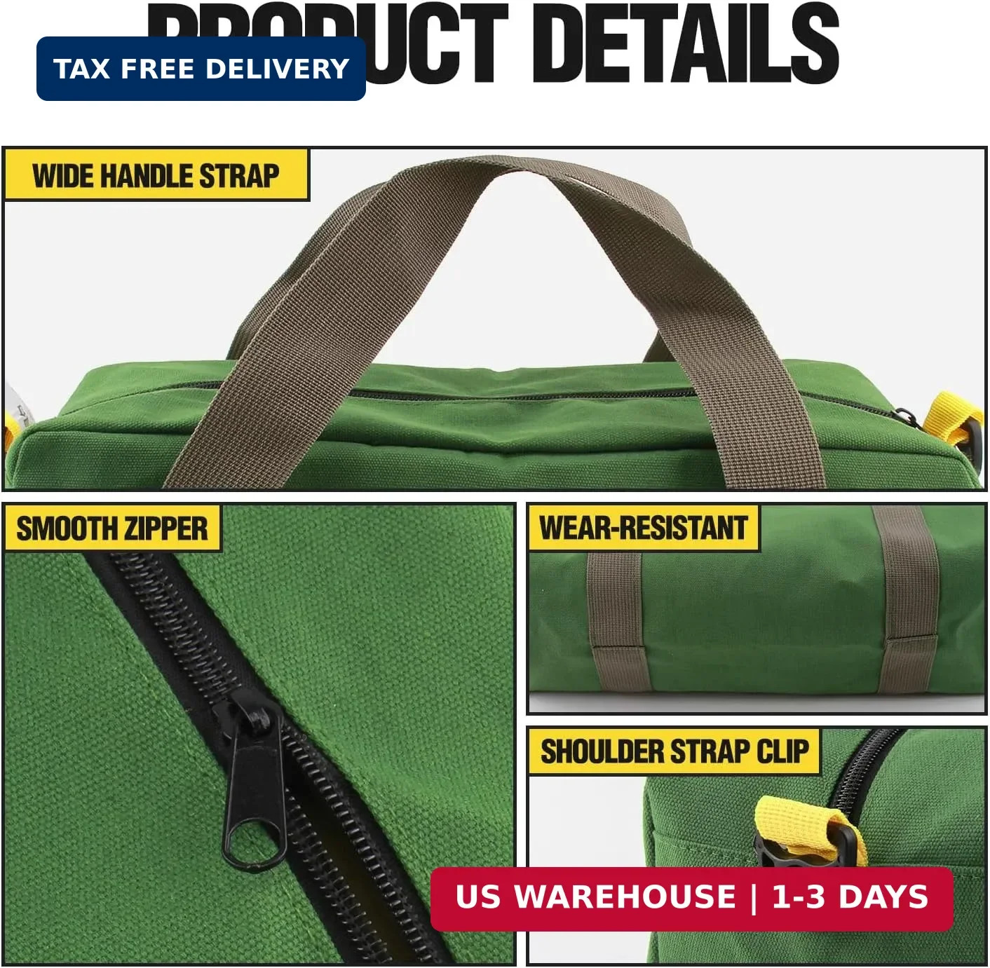 12 Inch Small Tool Bag, Canvas Tool Storage Bag, Large Capacity Multipurpose Zip