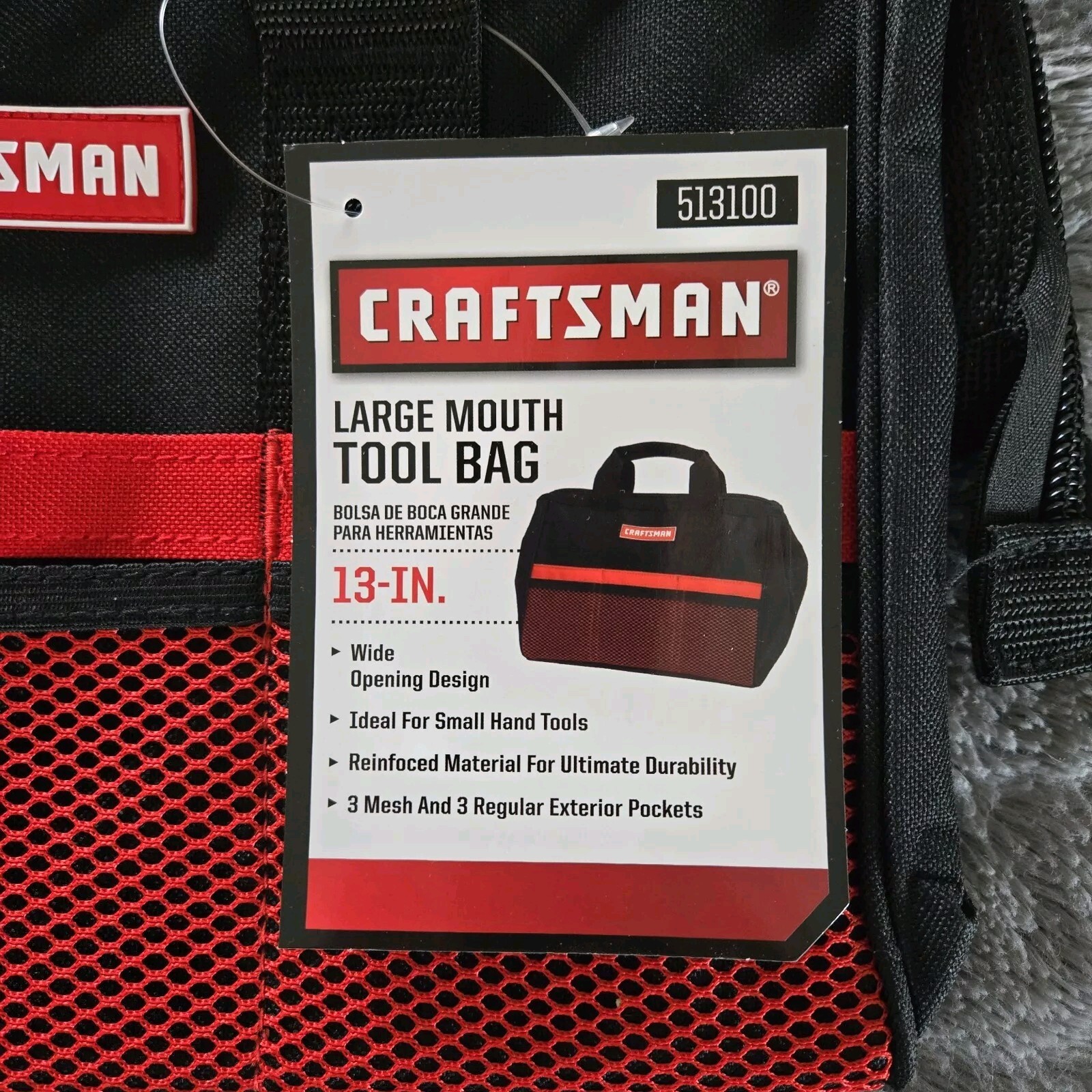 CRAFTSMAN Tool Bag 13″ Large Mouth Canvas with Black/Red Handles & Pockets (NEW)