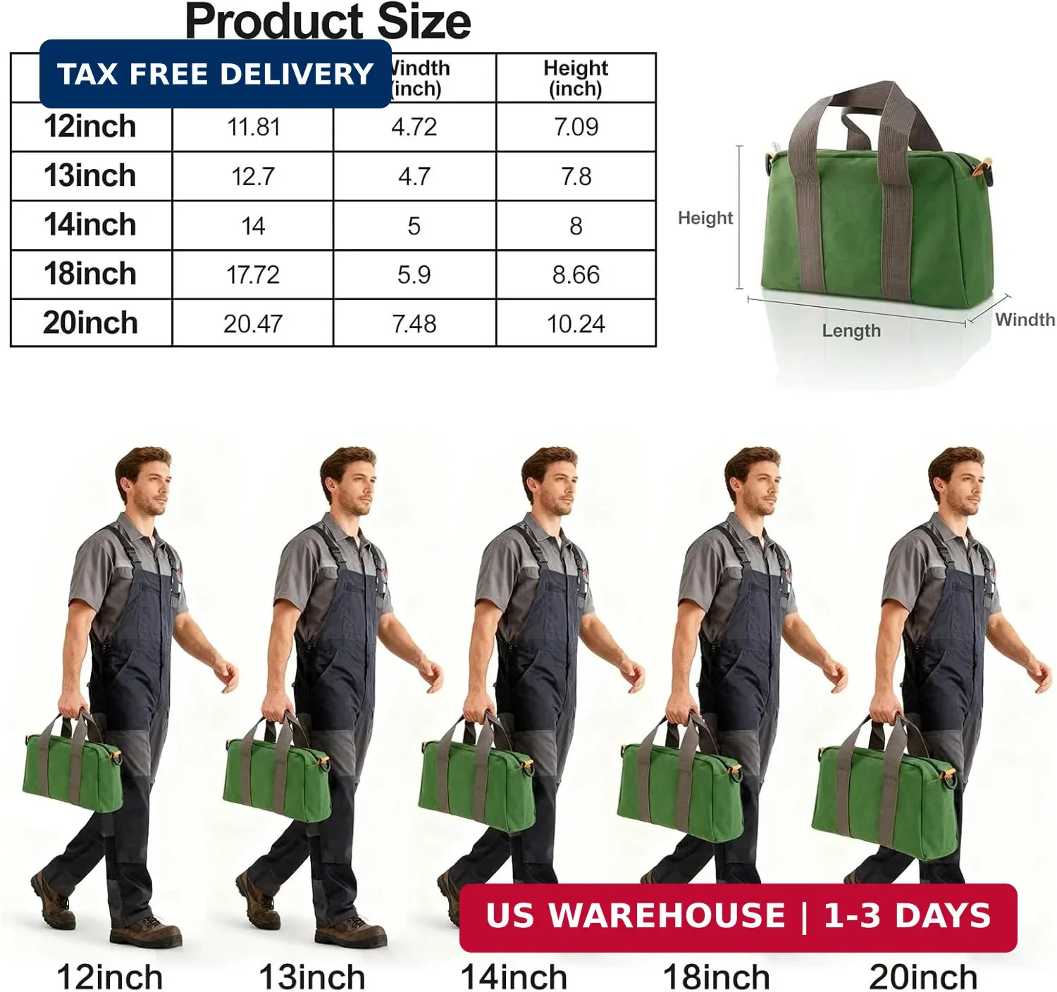 12 Inch Small Tool Bag, Canvas Tool Storage Bag, Large Capacity Multipurpose Zip