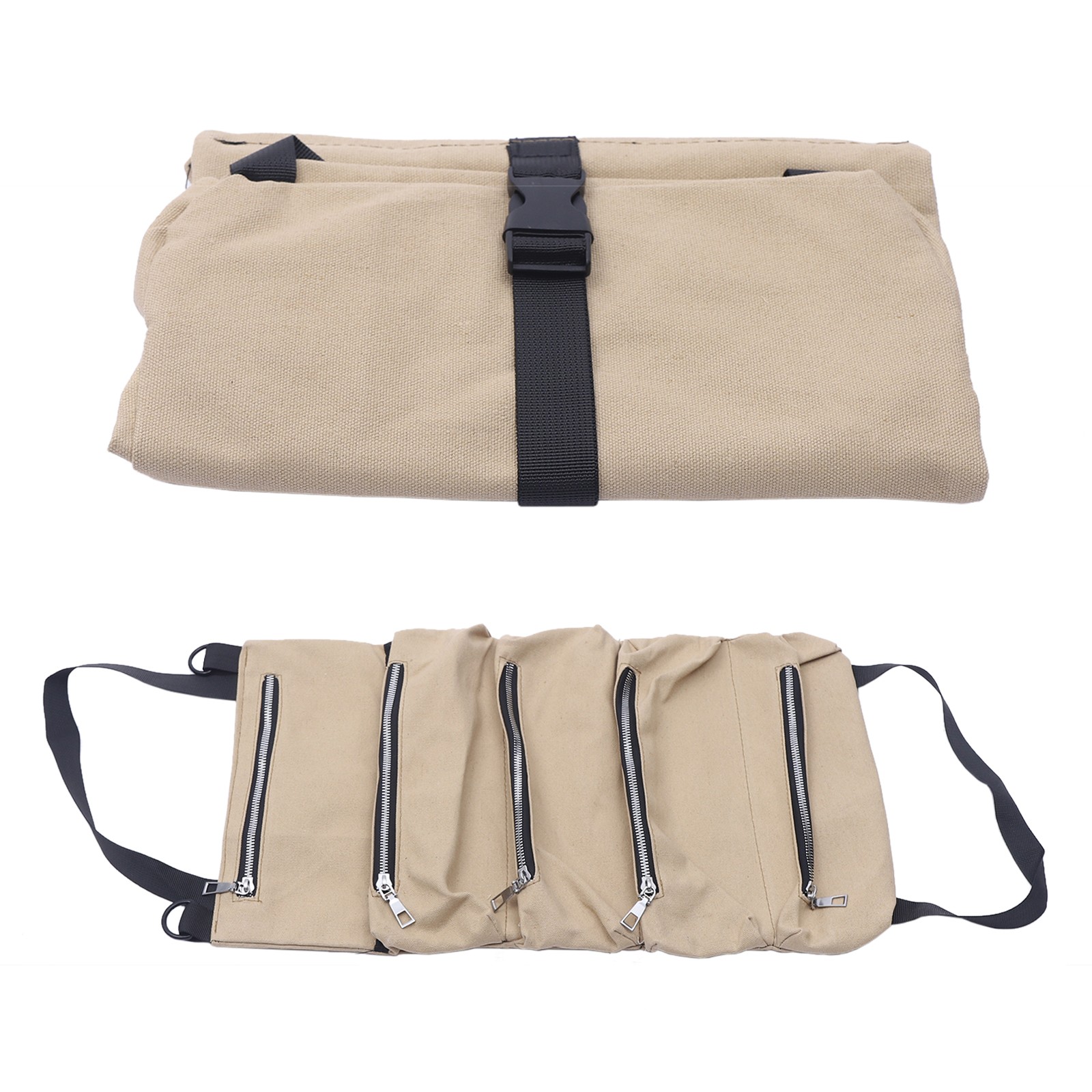 Scratch Resistant Roll Bag Heavy Duty Canvas Roll Up Tool Bag with 5 Pockets