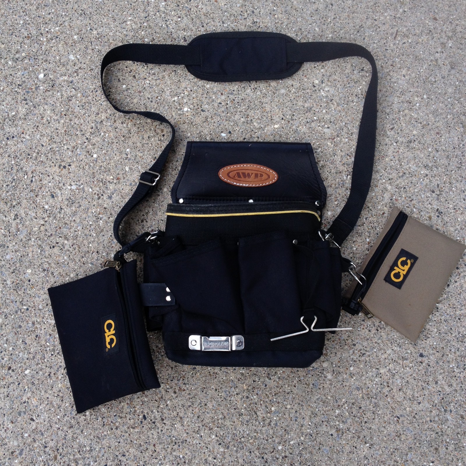 AWP® Tool Belt Hi-Performance Canvas Electrician Carpenter Black Crossbody Strap
