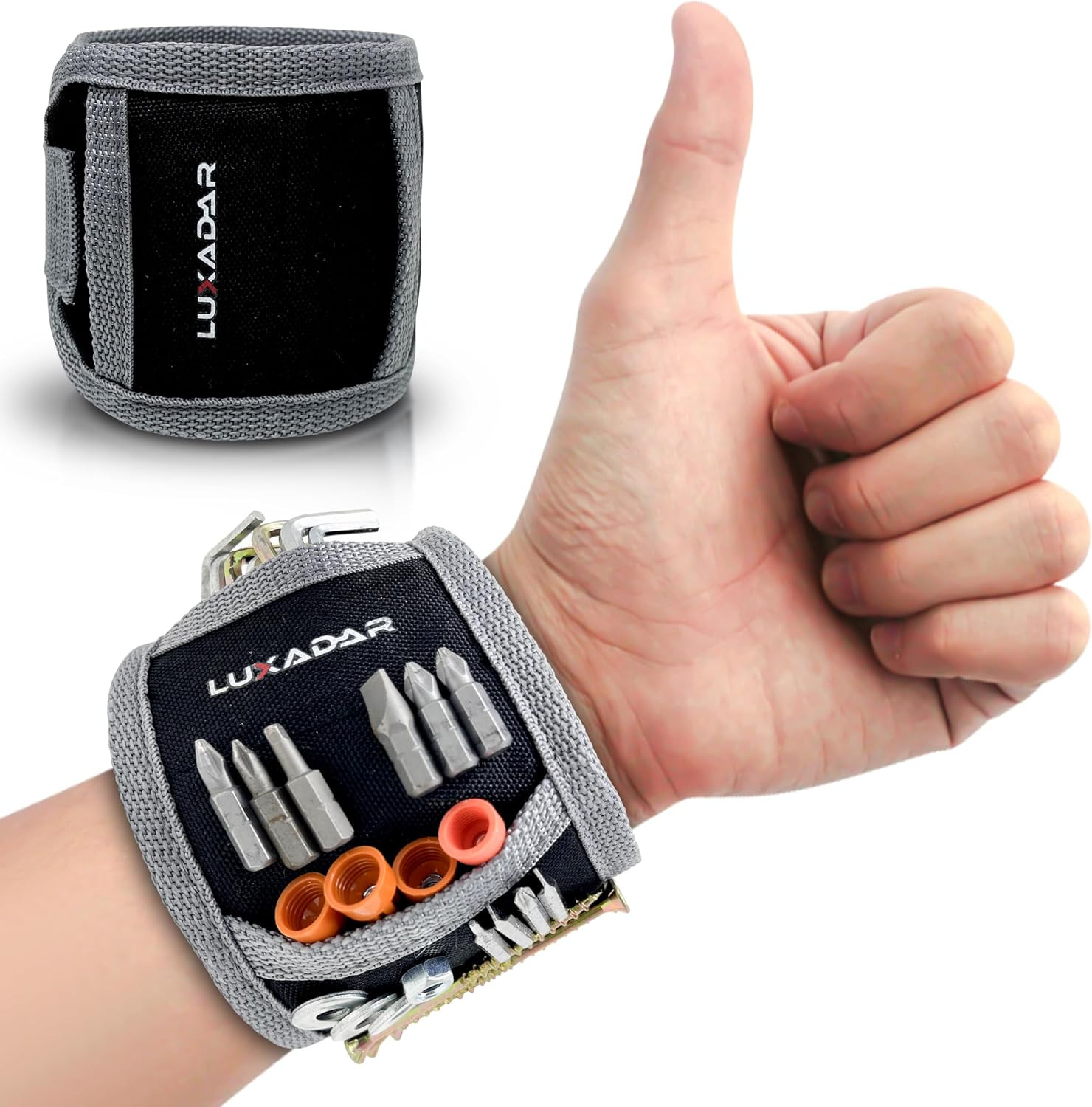 Magnetic Tool Wristband with Adjustable Strap for Screws, Nails, Drill Bits, and