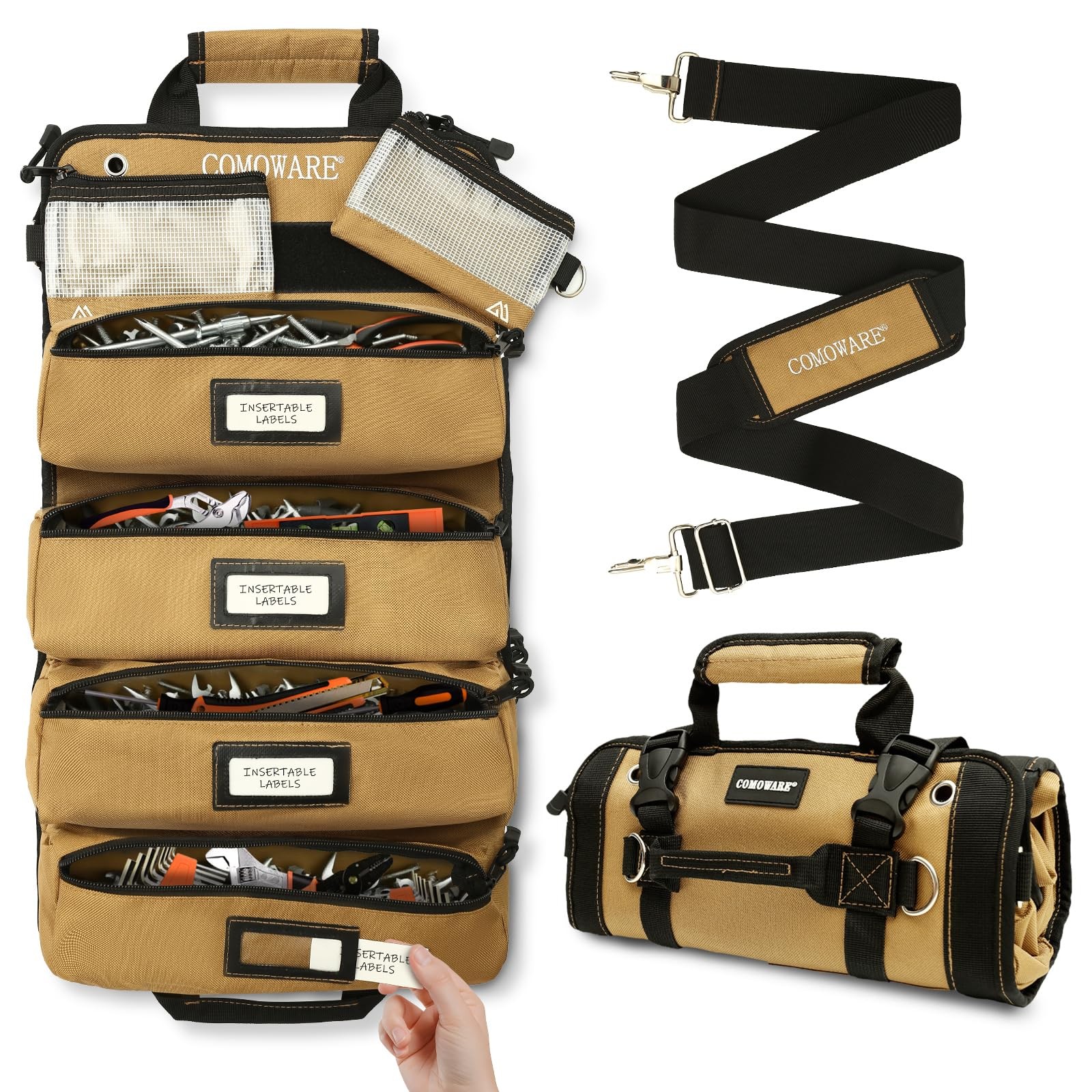 Roll Up Tool Bag, 600D Oxford PVC Coated Tool Organizer with 11 Pouches, 5 Ex…