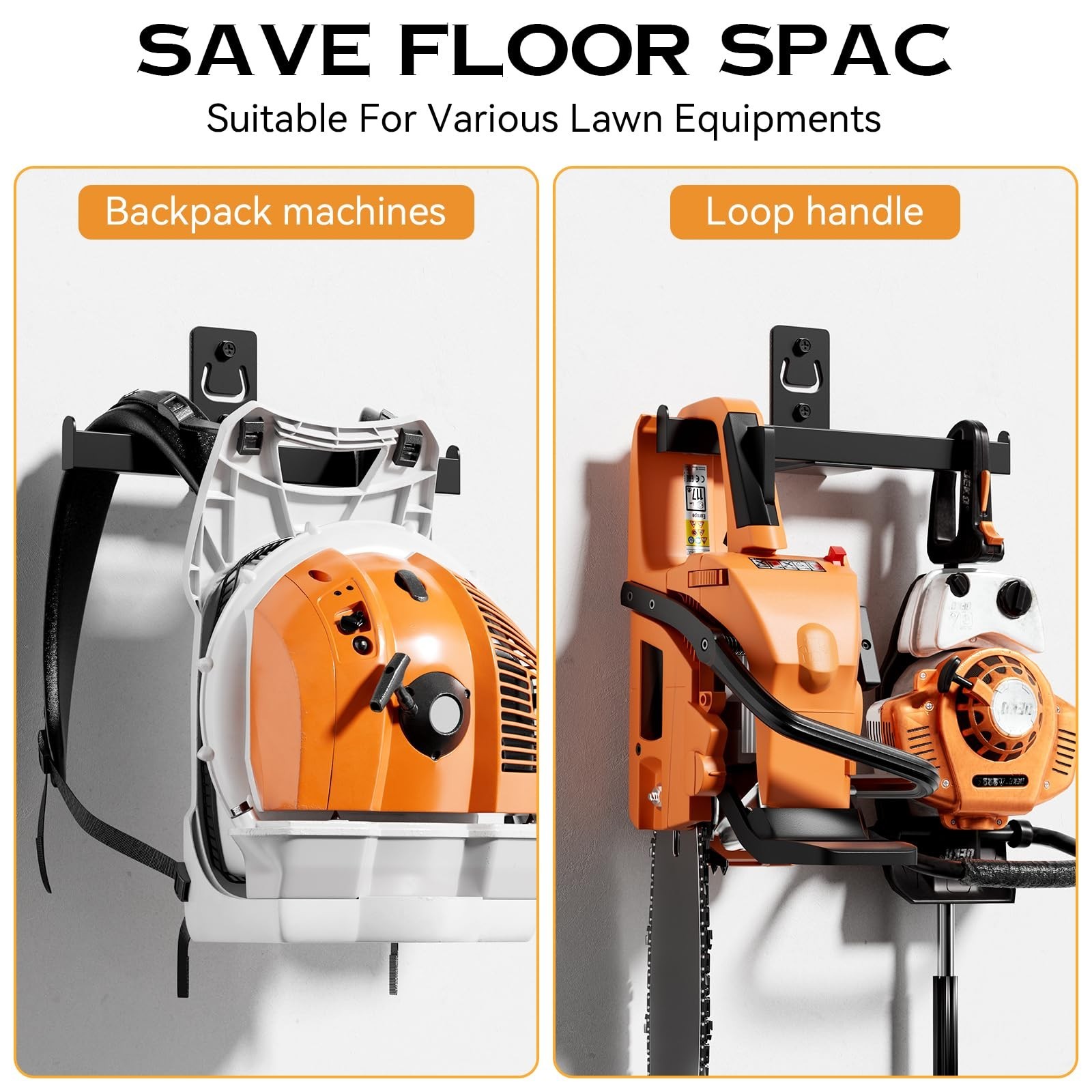 Heavy Duty Backpack Leaf Blower Hanger & Chainsaw Wall Mount – 2 Pack Tool Organ