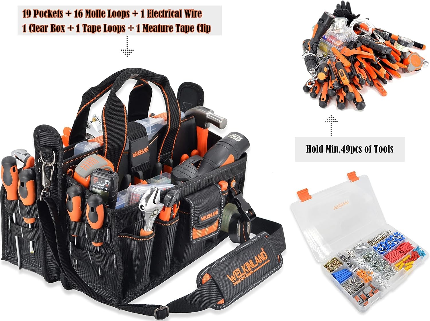 19-POCKETS Tool tote, HVAC tool bags organizer, Heavy-Duty