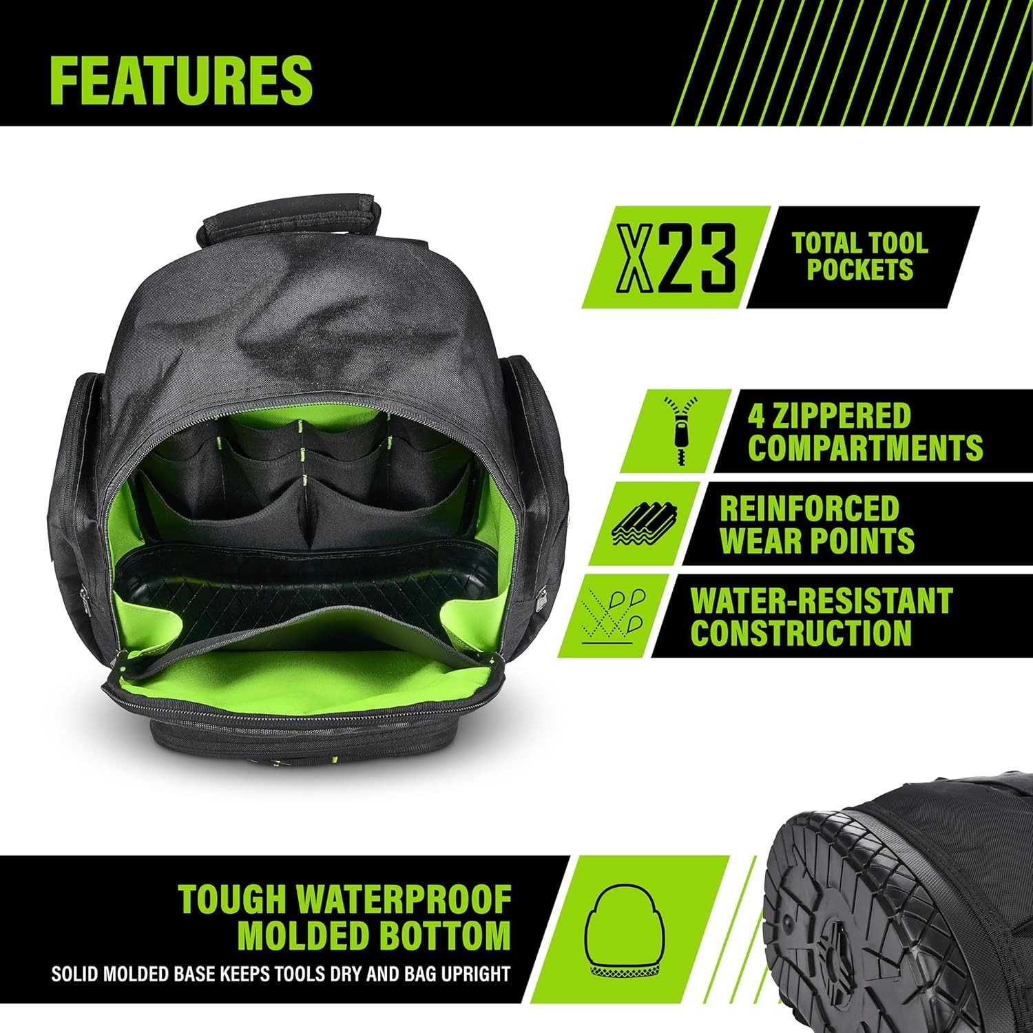 Extreme Tool Backpack | Rugged Polyester Jobsite Backpack with Waterproof…
