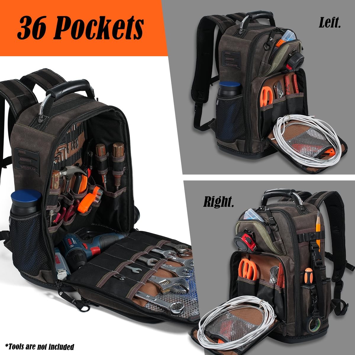 WELKINLAND 36-Pockets 11.62 x 6.89 x 15.76 inches, 26L, Brown & Green