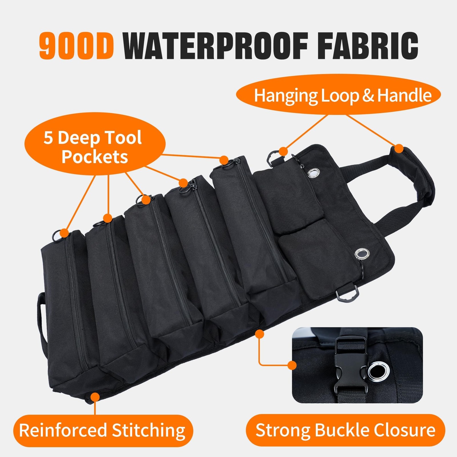 Portable Foldable Roll Up Tool Bag Organizer 21.3 x 12.6 x 3.95 inches, black