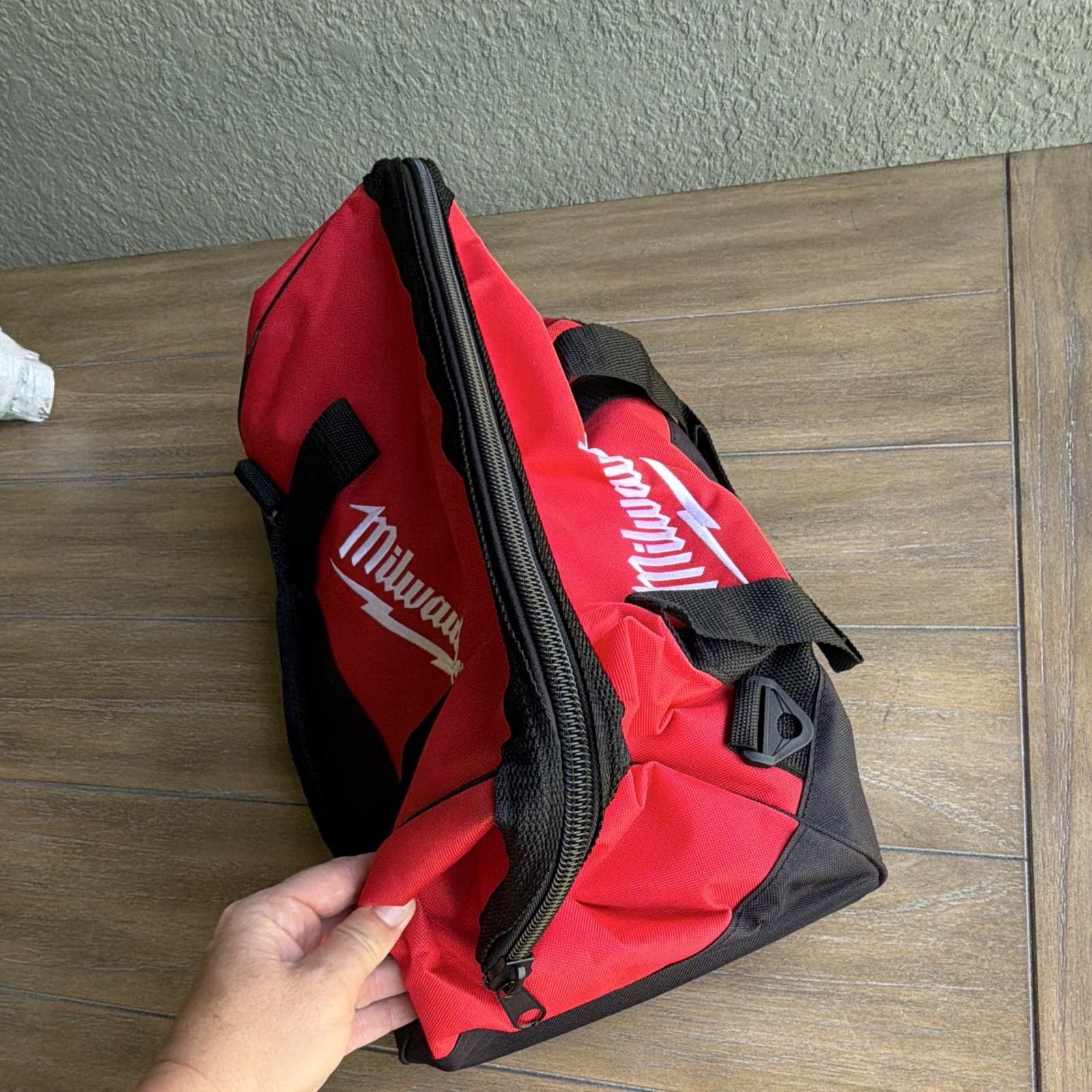 Milwaukee Red/Black Fabric Tool Bag, Zipper Closure, Carry Handles