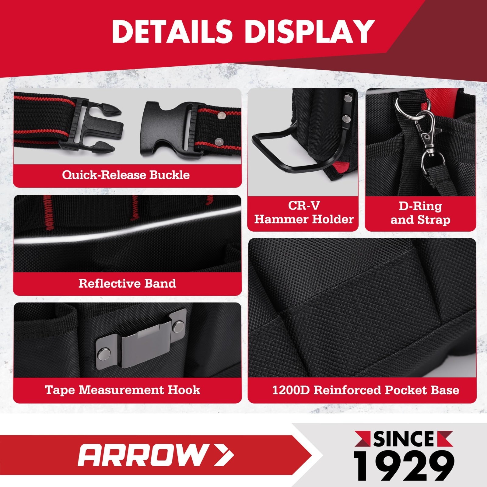 Heavy-Duty Tool Belt with 10 Pockets, Adjustable Utility Pouch for Electricians