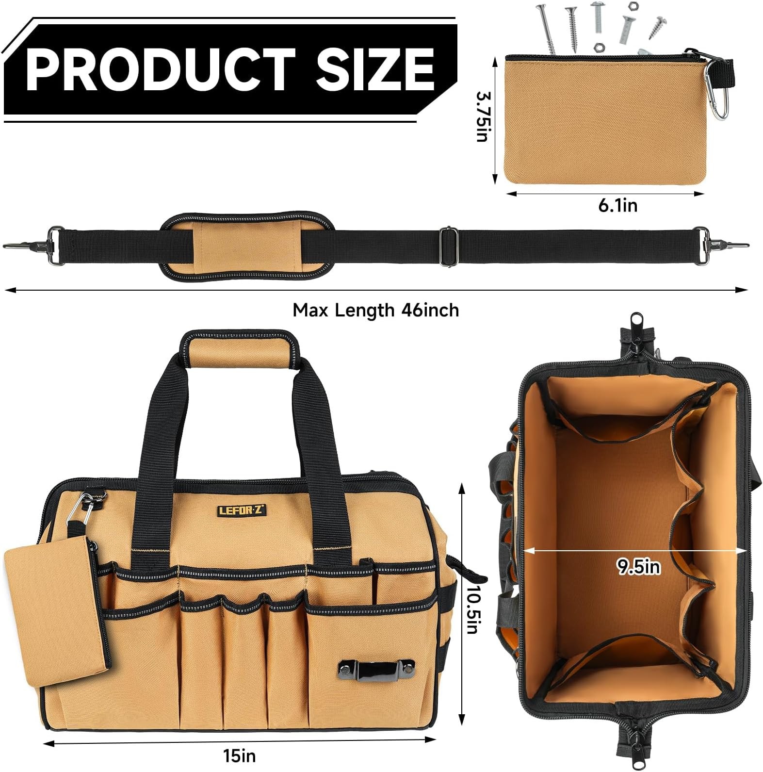 15-Inch Tool Bag,38 Pockets Tool Bags for Men,Heavy Duty Tool Box Organizer S…