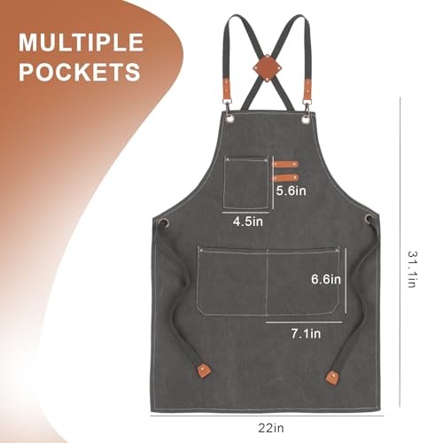 Men’s Canvas Tool Apron, Heavy Duty Multi-Pocket Work Apron for Dark Grey