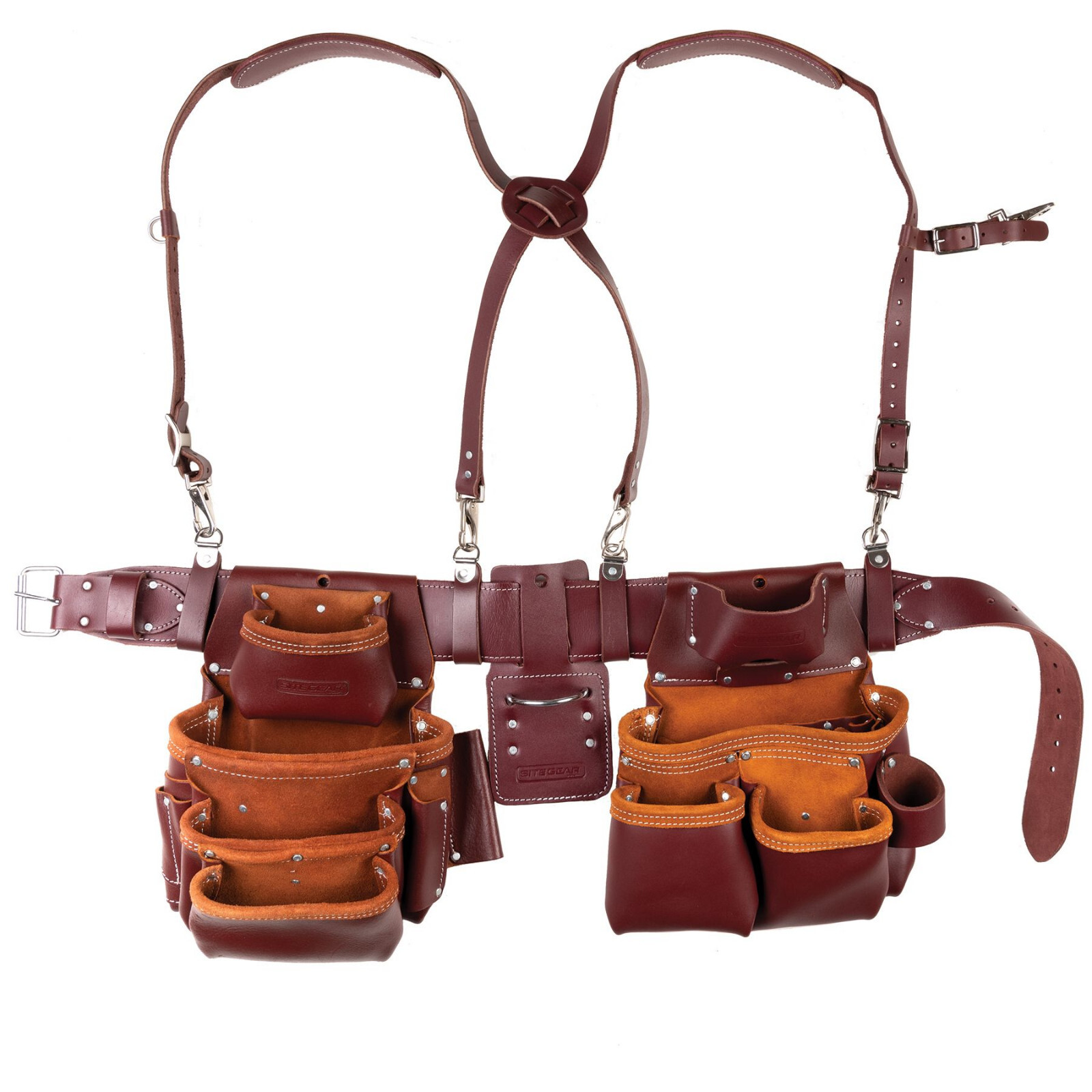 SiteGear Lether 7-Pouch Pro Tool Belt Rig With Shoulder Straps