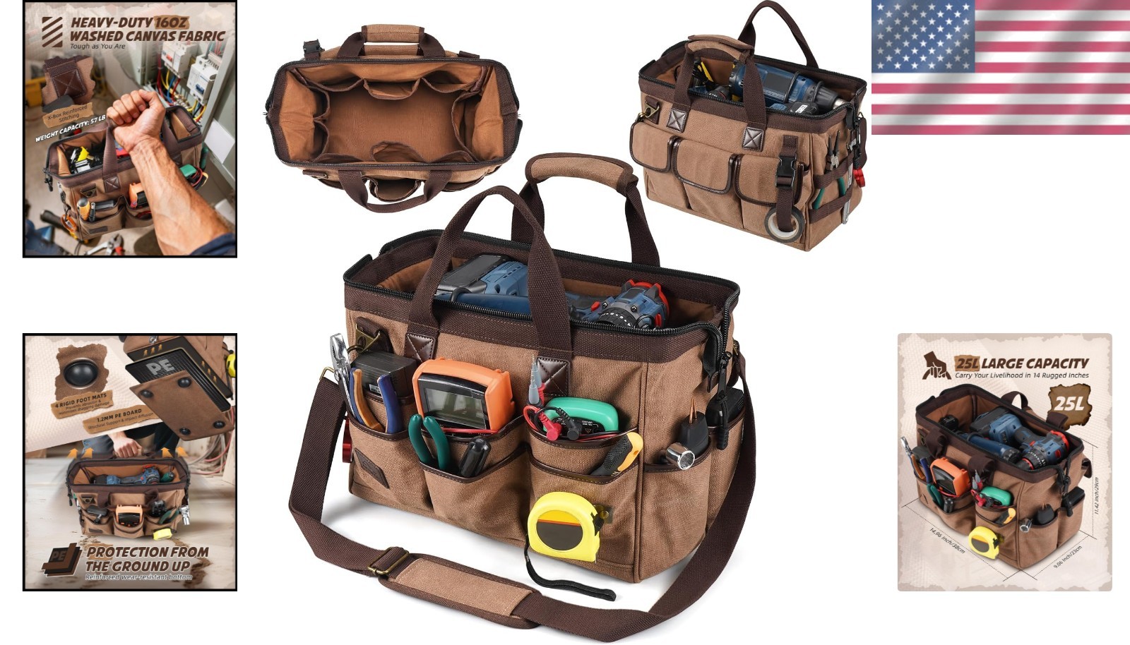 Versatile 14 Inch Tool Organizer – 21 Pocket Canvas Bag with Adjustable Strap