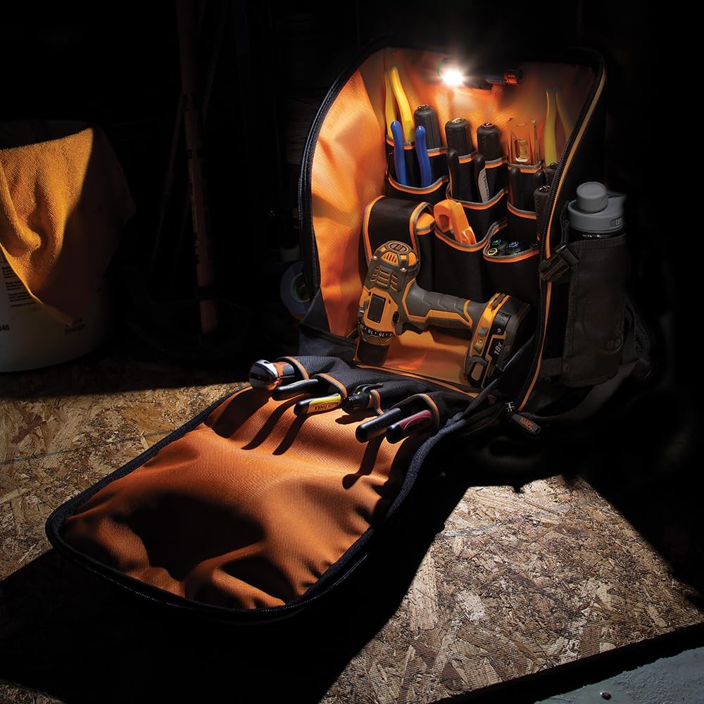 Klein Tools Tradesman Pro Tool Backpack 21 Pockets Water Resistant Black Orange