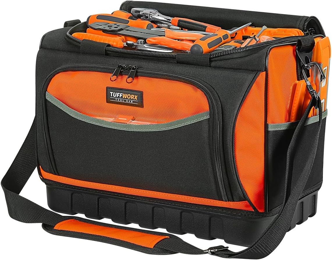 Tool Bag, 16 Inch 18-Pockets Heavy-Duty Waterproof Hard Bottom | Full-open to…