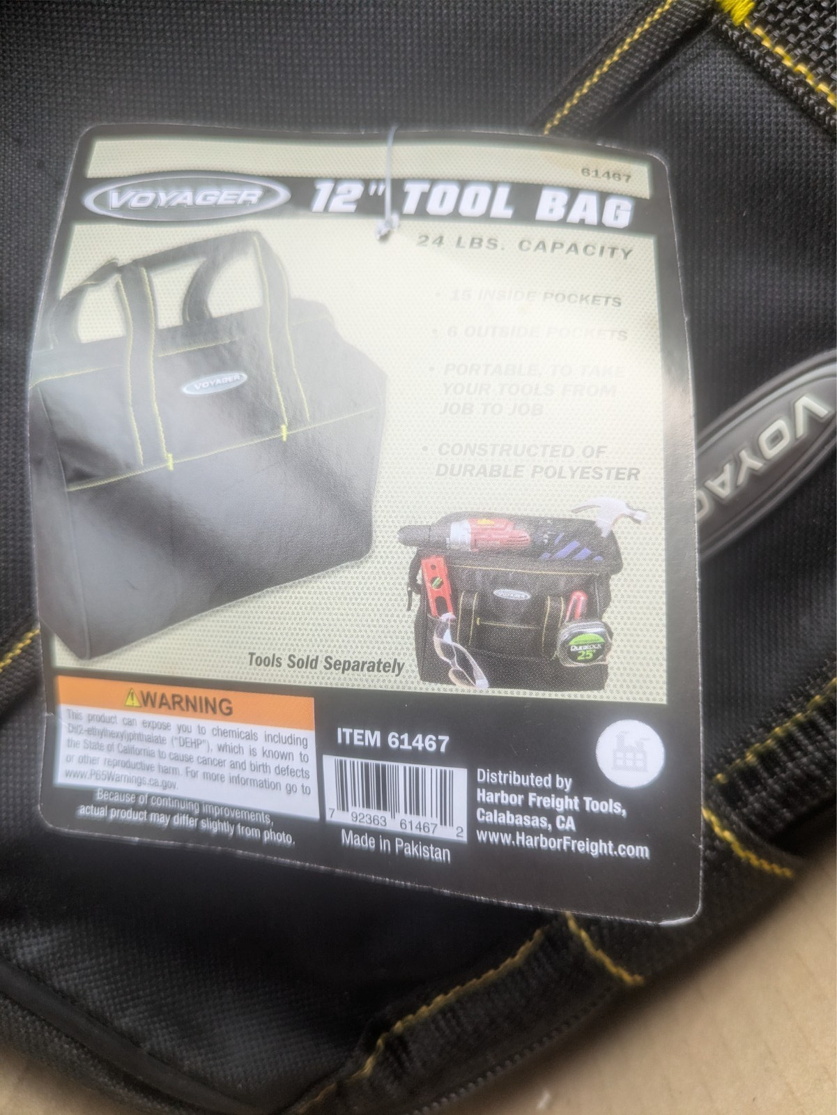 VOYAGER 12 in. Heavy Duty Tool Bag 21 Pockets , Black #61467 NWT