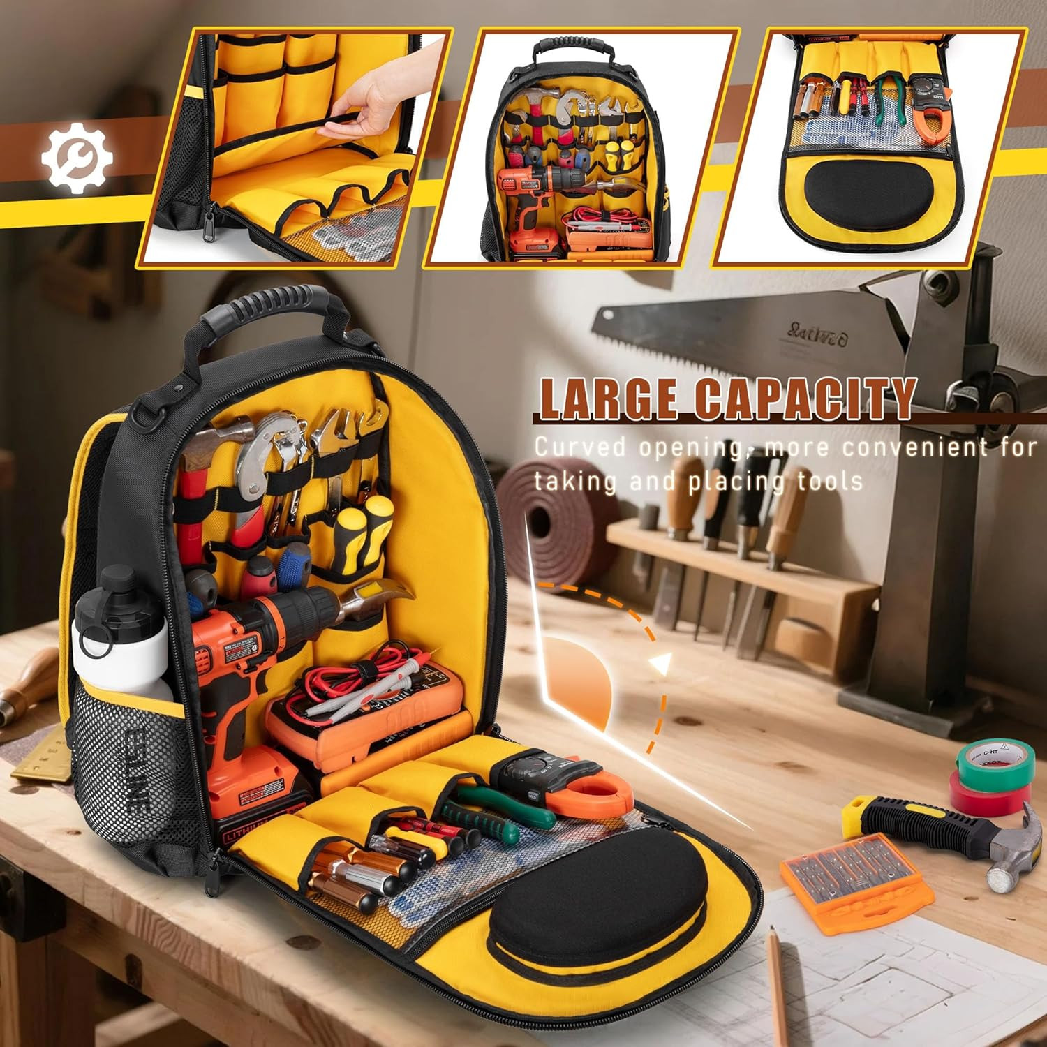 Durable Tool Backpack with Pouch and Multiple Pockets – Heavy Duty Black Bag