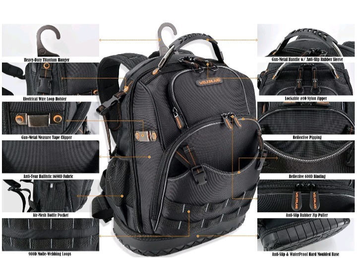 Welkinland 77-Pockets Electricians Backpack, Tool Backpack, HVAC Tool Bag