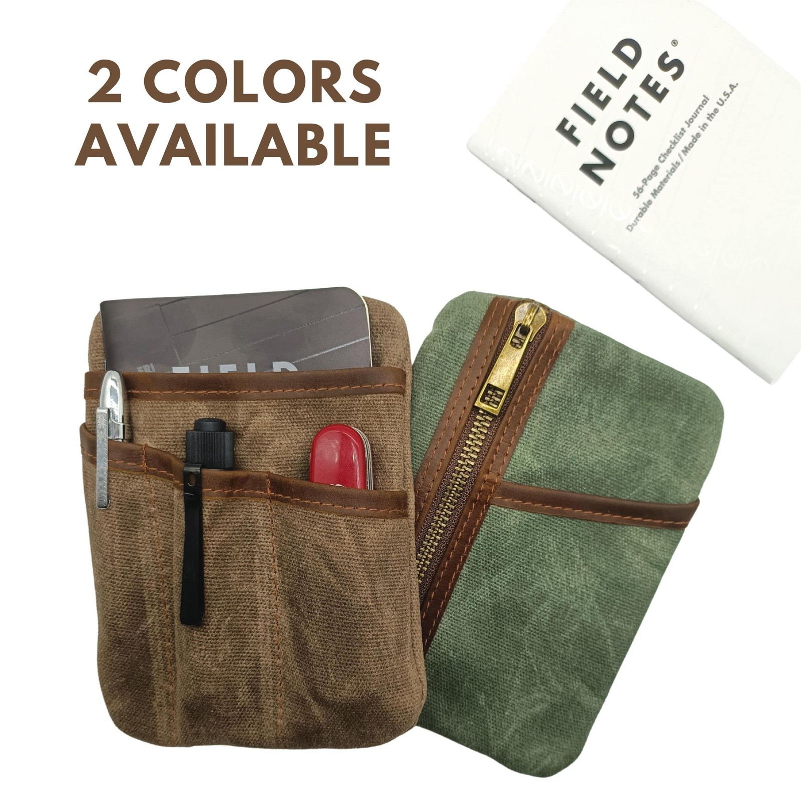 EDC Pouch 6 Pockets Protector Waxed Canvas and Leather Pocket Organizer Mini …