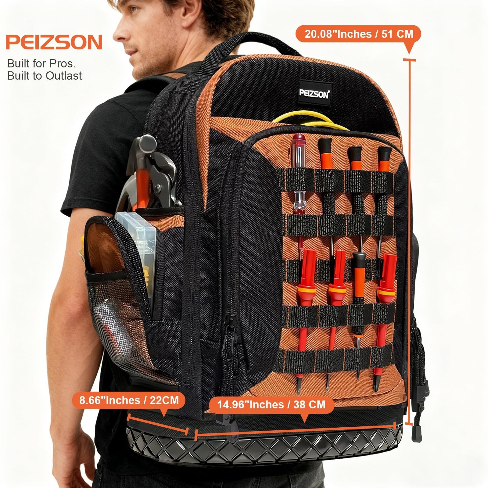 Heavy-Duty Tool Backpack for Electricians, HVAC, Mechanics – 41 Pockets, 4 Compa