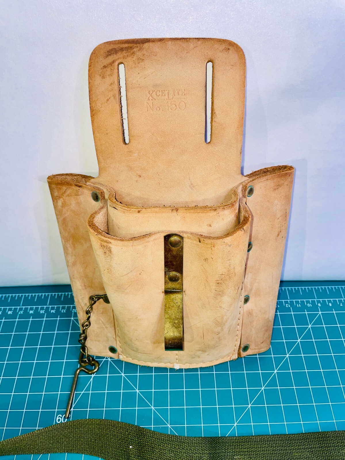 Nicholas No. 150 Tool Pouch Cowhide Leather With Green Strap Made In USA