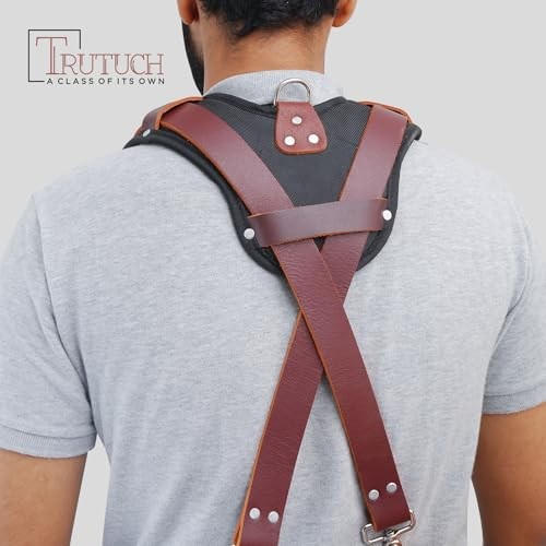 Leather Work Suspender with Cell Phone Pocket | Fully-Adjustable Padded Maroon
