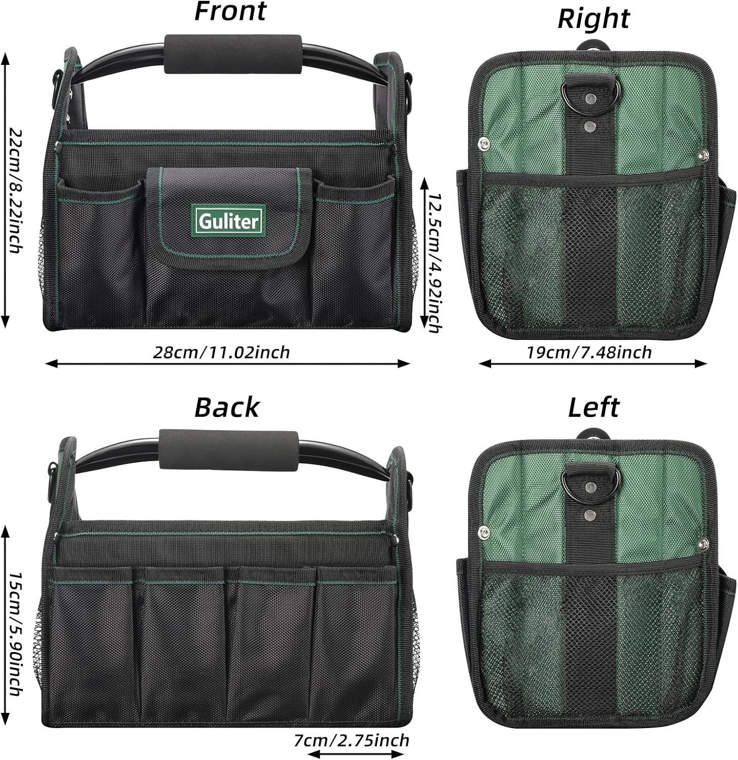 11 Inch Small Tool Bag, Open Top Tool Tote with Stainless Steel Handle and Ad…
