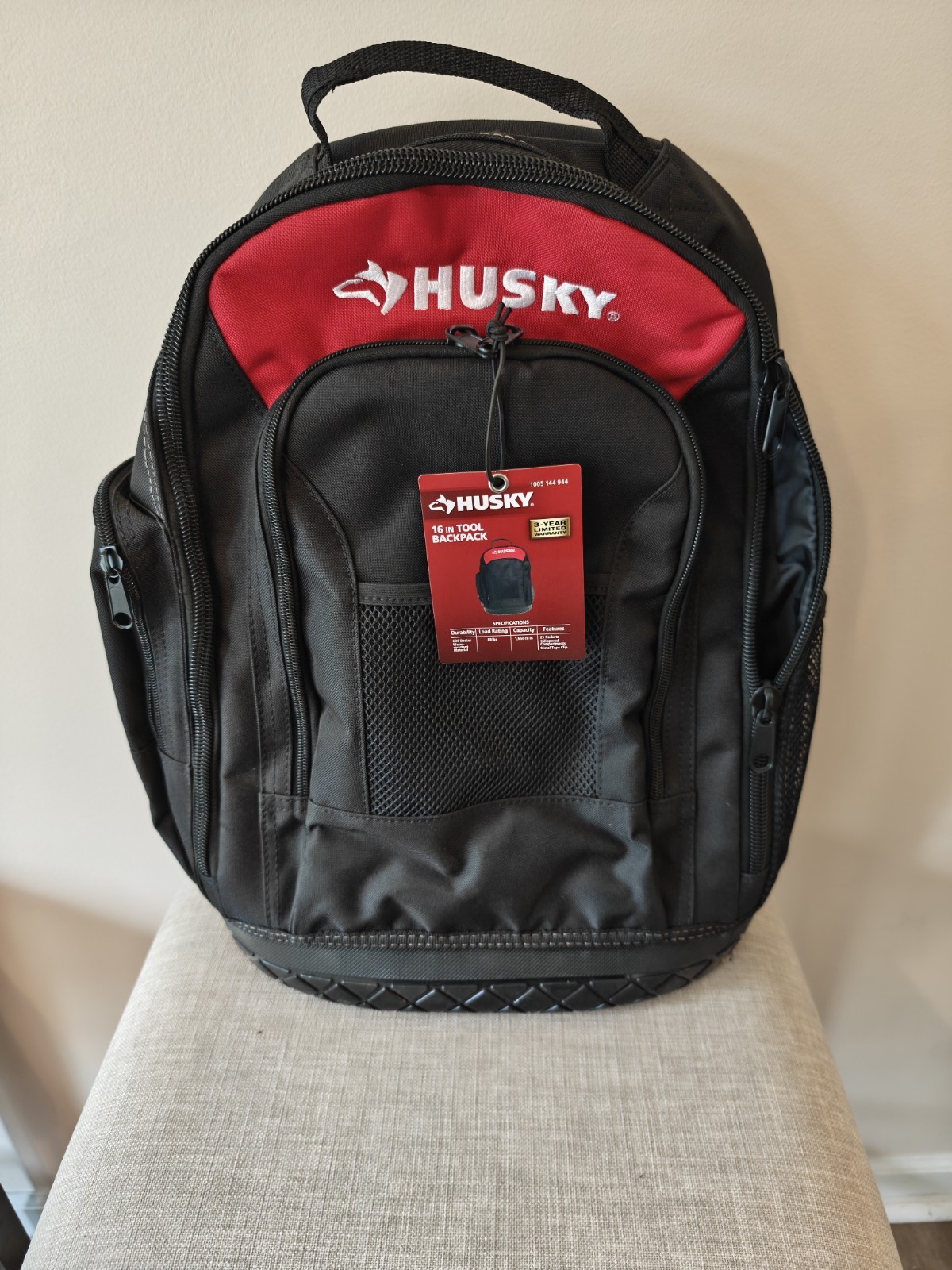 Husky 16 in. Tool Backpack Rubber Bottom Storage Bag H-68003 SHIPS FAST