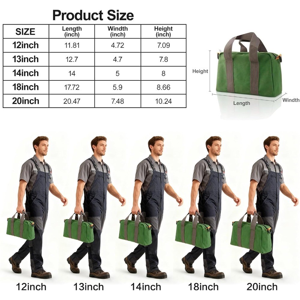 12 Inch Canvas Tool Bag Large Capacity Multipurpose Zipper Tote Organizer Pouch